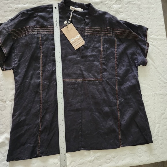 NWT Devotion Twins Anthropologie Kalami Linen Top Black M Greek Boho Lagenlook - Picture 10 of 11